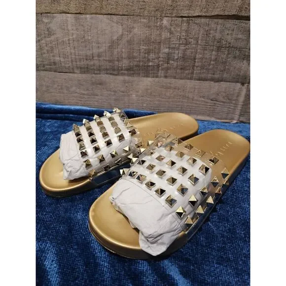 Katy Perry Gold Stud Clear Slides Slippers Women 6 36 - Picture 2 of 4